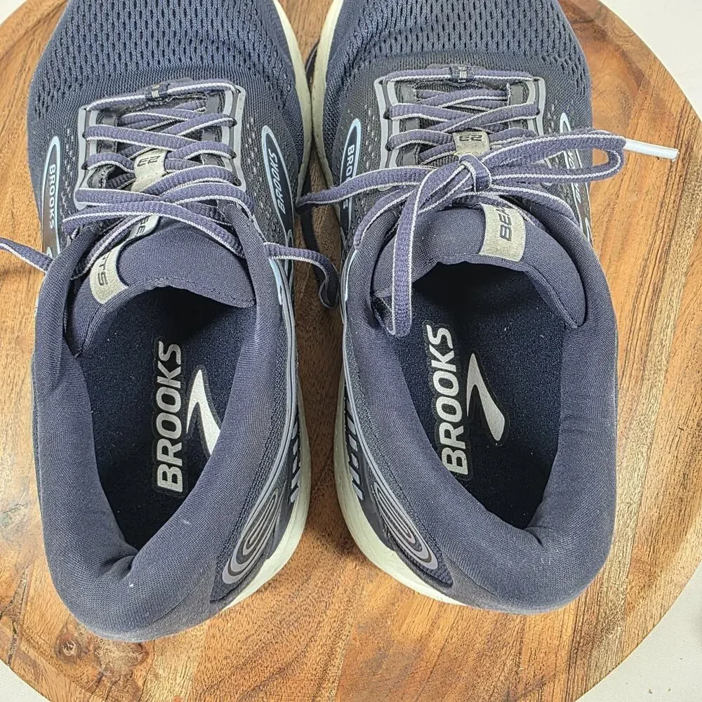 Brooks Beast GTS 23 Peacoat White Mens Navy Blue Size 8 2E Wide Running Shoes